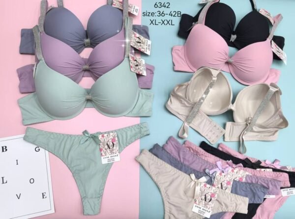 Imported Rhinestone Bow Lingerie Set – Cup B (Sizes 36 to 42)